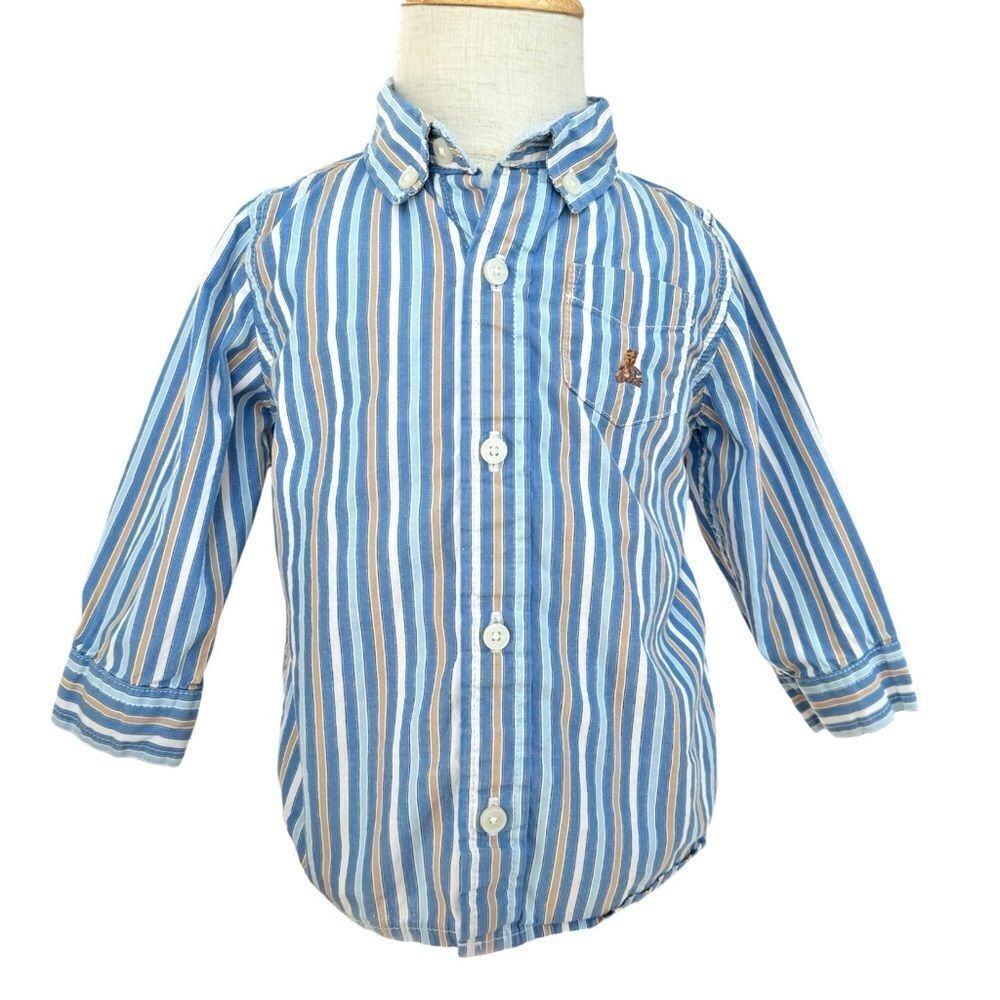 Baby Gap Boys Long Sleeve Striped Button Down Brannan Bear Shirt. 12-18 Months